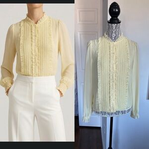 New Aritzia Wilfred Fiji Tuxedo Blouse Shirt Top. Butter Yellow. XS/Small